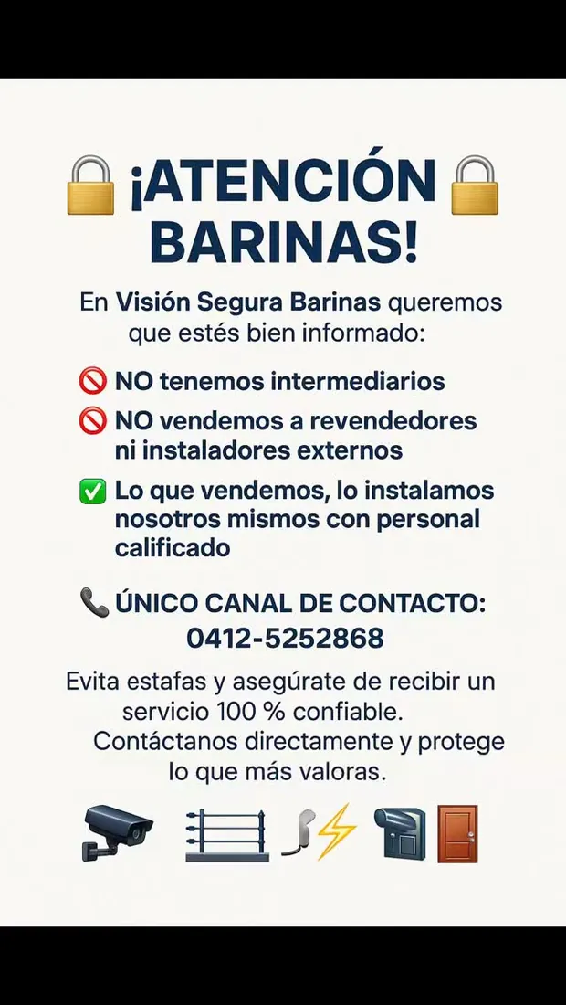 Aviso oficial de Visión Segura Barinas sobre su único canal de contacto
