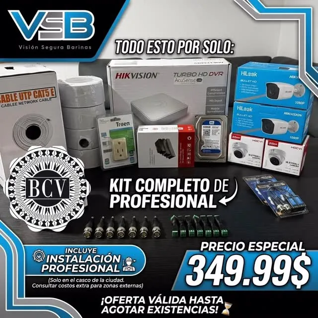 Cartel del kit completo profesional Hikvision y Dahua con instalación