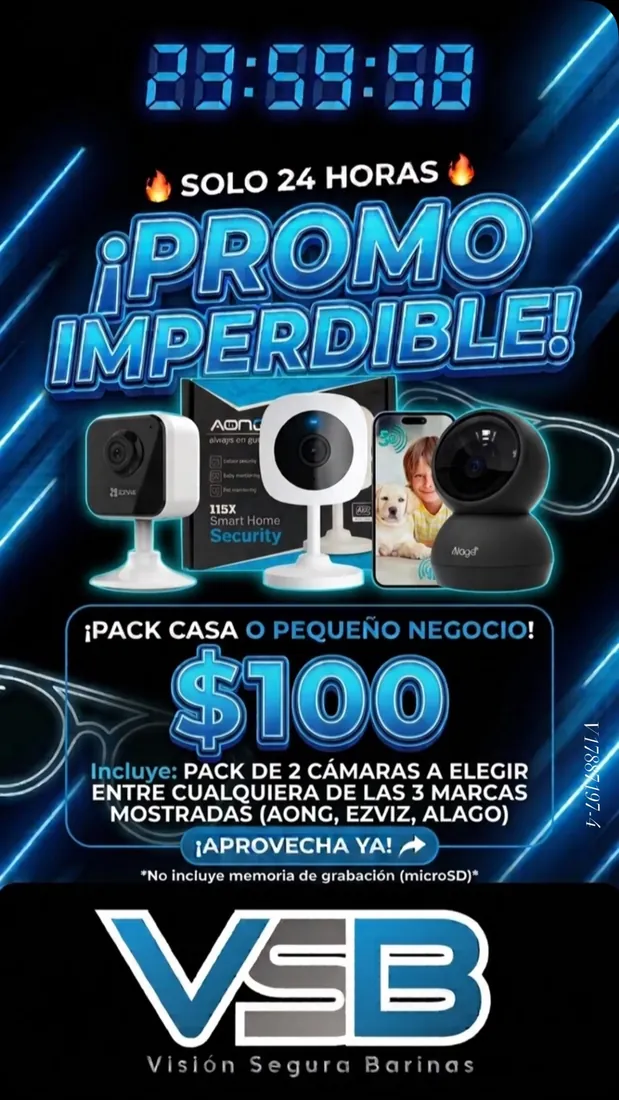Cartel del pack casa o pequeño negocio con dos cámaras